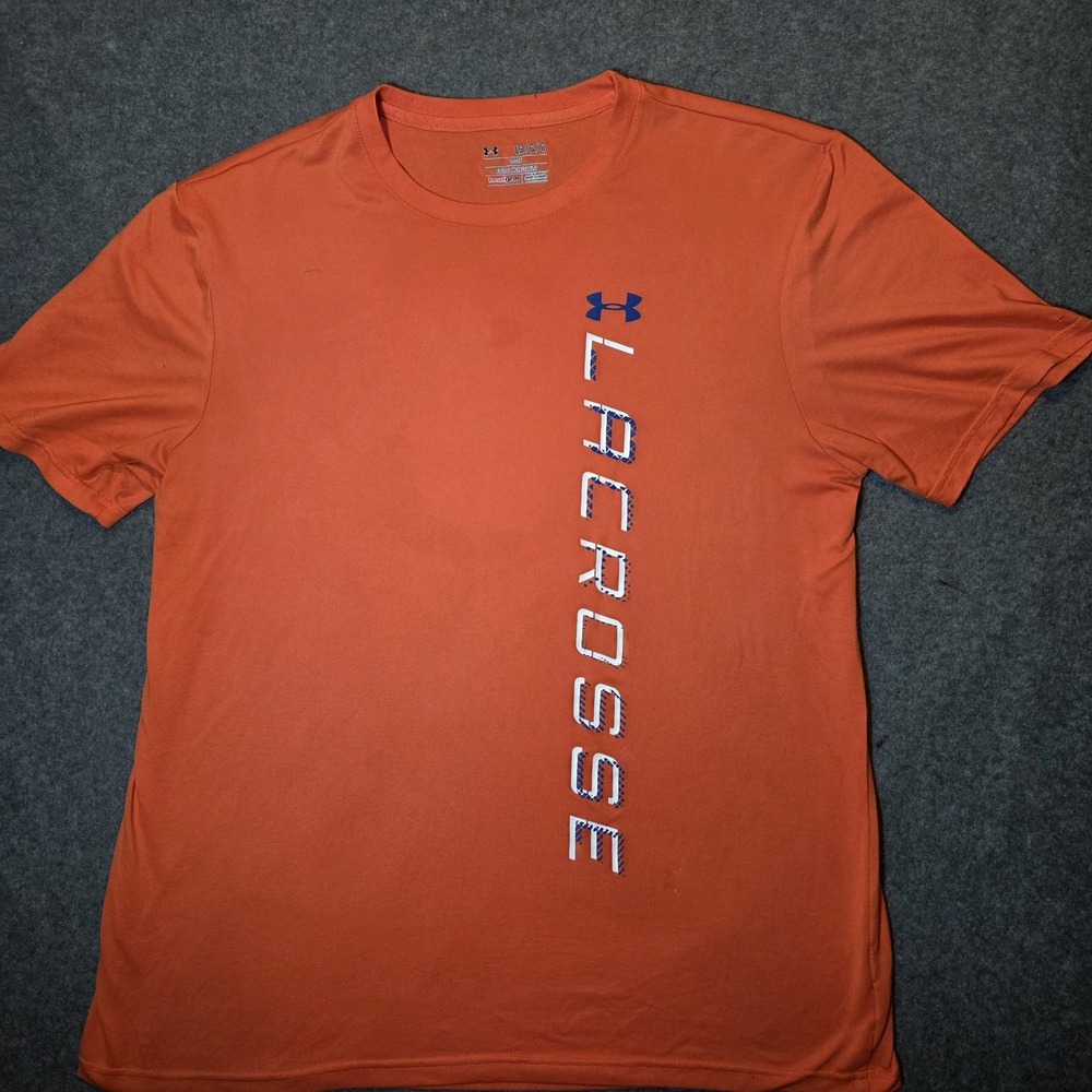 Under Armour Shirt Mens Large Orange HeatGear Lacrosse Graphic Tee 362